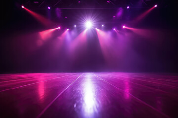 Naklejka na ściany i meble spotlights shine on stage floor in dark room