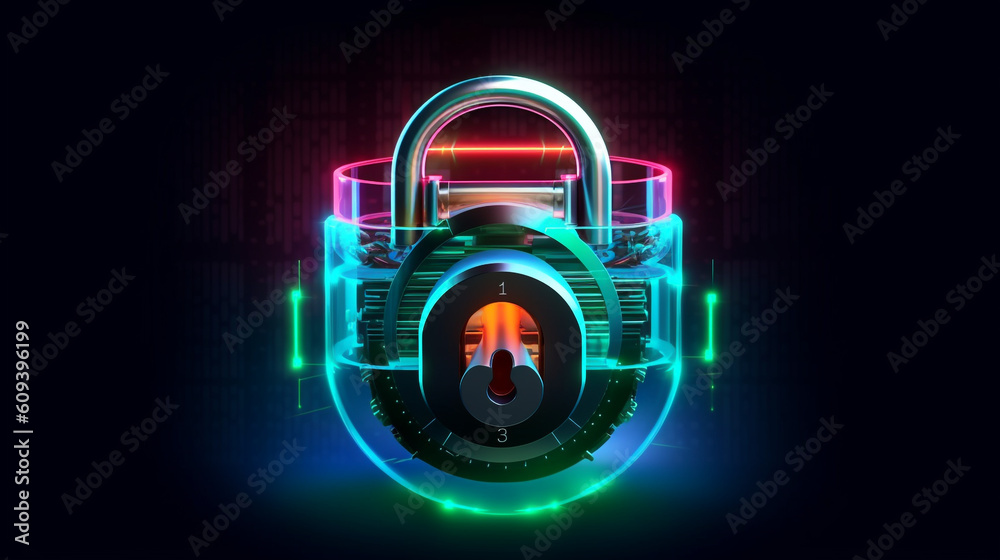 Poster concept of secure browsing and encrypted communication with a padlock symbolizing data encryption, p