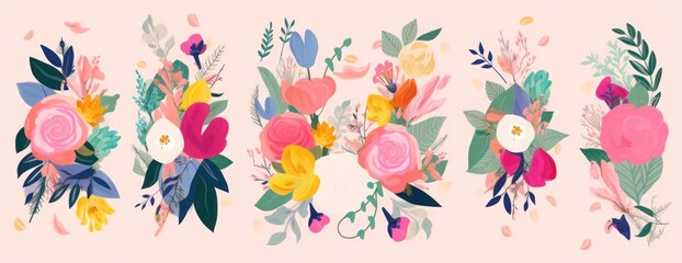 Beautiful romantic flower collection with roses, leaves, floral bouquets, flower compositions. Notebook cover, Generative AI