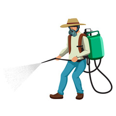 Agriculture pest control specialist ,worker spraying organic pesticides growing plantation flat style vector image