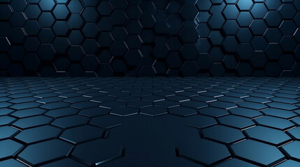 Naklejka premium Hexagonal dark blue navy background texture placeholder. Generative ai.