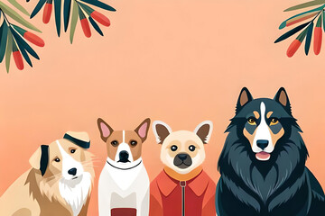 Obraz premium cute group of dogs, peach background