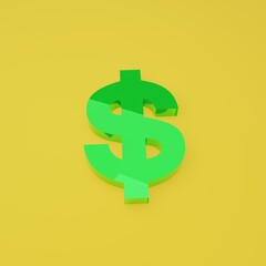 dollar bill with 3D illustration rendering beautiful young orange background 