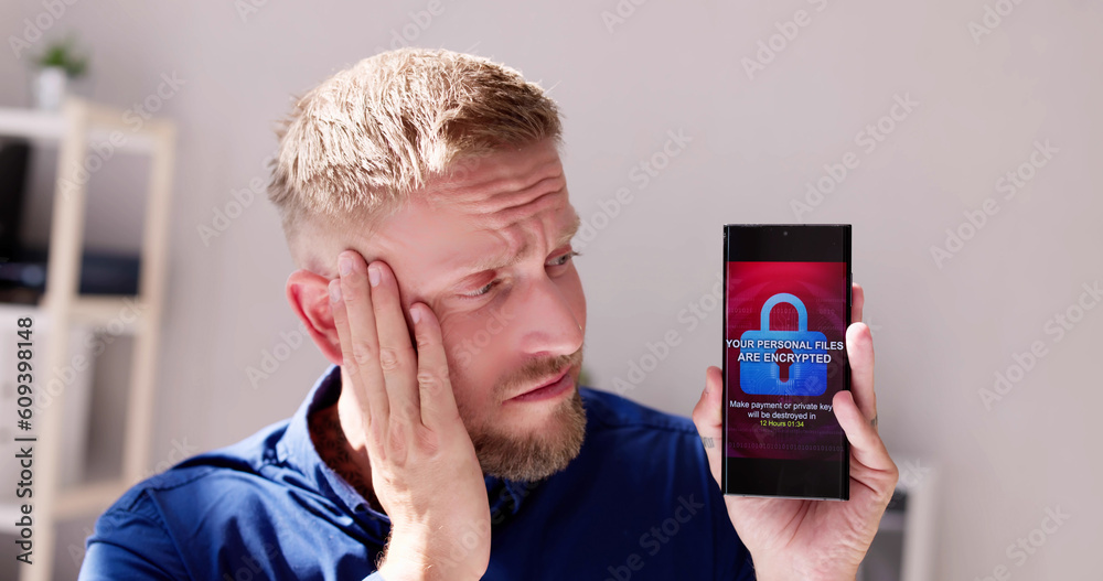 Poster ransomware cyber attack showing personal files encrypted