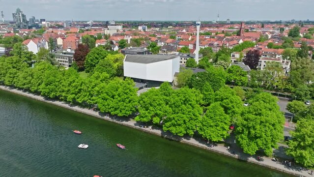 Drone shot of Large broadcasting hall NDR ( Gro&szlig;er Sendesaal NDR ) , a Live music venue in Hanover, Lower Saxony , Germany
