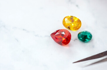 Jewel or gems on white background, Collection of many different natural gemstones