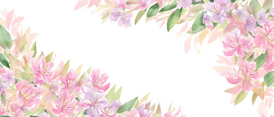 Floral background with place for text. Flowers Rhododendron with a frame. Decorative item for Wallpaper, wrapping paper and backgrounds, postcards and wedding invitations. Generative AI.