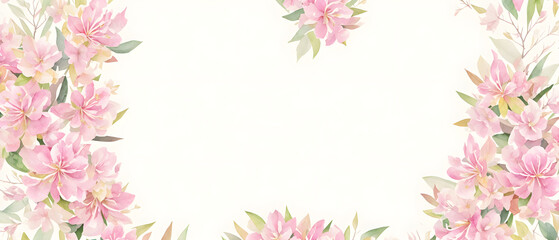 Floral background with place for text. Flowers Rhododendron with a frame. Decorative item for Wallpaper, wrapping paper and backgrounds, postcards and wedding invitations. Generative AI.