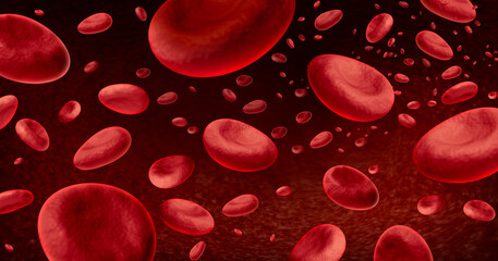 Blood cells Background and Hematology with blood as a concept of the immune system through immunology as microscopic biology hemoglobin symbol inside the human body - obrazy, fototapety, plakaty