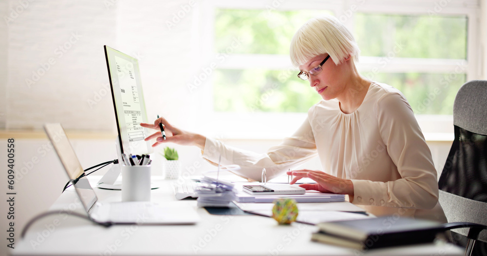 Poster electronic invoice accountant software on computer