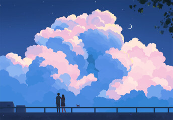couple on the bridge 
anime digital art illustration paint background wallpaper
