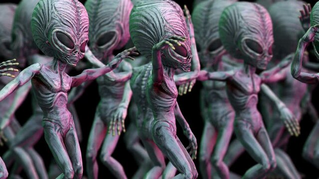 Seamless loopable animation of a group of terror aliens sexy dancing