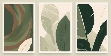 Aesthetic minimalist abstract botanical illustrations. Contemporary wall decor. Collection of trendy artistic posters, Generative AI