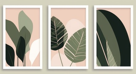 Fototapeta na wymiar Aesthetic minimalist abstract botanical illustrations. Contemporary wall decor. Collection of trendy artistic posters, Generative AI