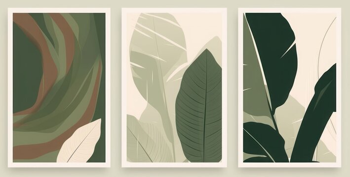 Aesthetic minimalist abstract botanical illustrations. Contemporary wall decor. Collection of trendy artistic posters, Generative AI