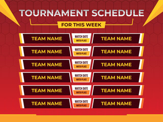 Weekly game schedule with six columns