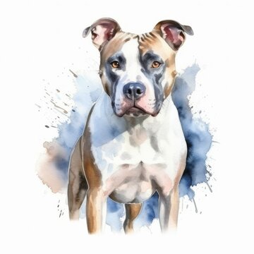 Pitbull Dog Watercolor-Style Animal Illustration with White Background [Generative AI]