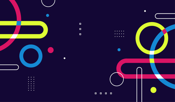 Neon colors abstract geometric vector design with dark blue background