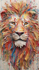 lion Art Painting On Canvas Floral Elements Vintage Style Embossed Brush Strokes  Generative AI Digital Illustration Part#030623