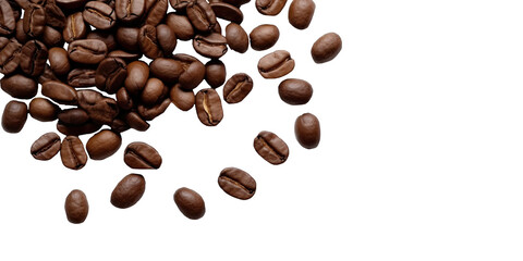 Roasted coffee beans. Coffee beans isolated on transparent background