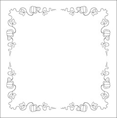 Pumpkin frame, in black and white autumn decoration for Halloween. Vector illustration.