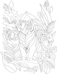 Tiger line art for kids coloring page 