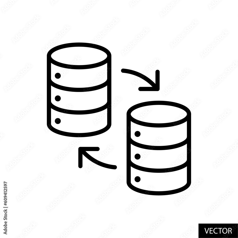 Poster server migration, data exchange, database replication concept vector icon in line style design for w