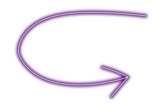 Neon arrow shape png. Glowing purple arrow on transparent background.