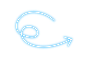 Obraz premium Neon arrow shape png. Glowing blue arrow on transparent background.