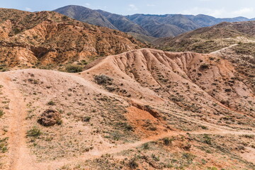 Skazka (Fairytale) Canyon - the most unusual and picturesque gorge on the southern shore of Issyk-Kul, the main attraction in the vicinity of the lake, Kyrgyzstan