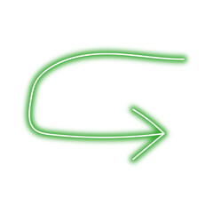 Neon arrow shape png. Glowing green arrow on transparent background.