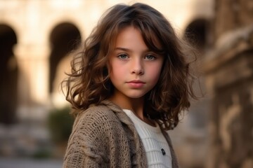 portrait of a beautiful little girl in the streets of Rome, Italy