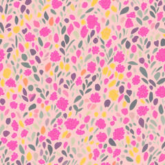 Blushing Blooms: Dive into a Seamless Pattern of Flower Garden on a Pink Background AI-generated