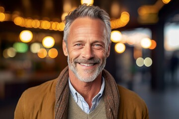 Obraz premium Portrait of a handsome mature man smiling at camera in a pub