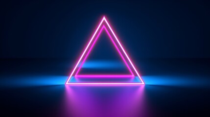 3d render, abstract neon background with blank fluorescent triangular frame. Simple geometric shape. Laser line glowing with pink blue light, Generative AI