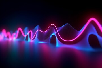 Obraz na płótnie Canvas 3d render, abstract pink blue neon background with wavy line glowing in ultraviolet spectrum, Generative AI