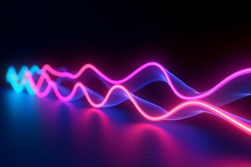 3d render, abstract pink blue neon background with wavy line glowing in ultraviolet spectrum, Generative AI