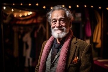 Portrait of a senior man in a clothing store. Selective focus.
