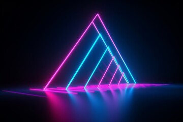 Fototapeta na wymiar 3d render, abstract minimal background, glowing lines, triangle shape, pink blue neon lights, ultraviolet spectrum, laser show, Generative AI