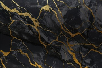 Obraz na płótnie Canvas abstract background, black marble with golden veins, fake painted artificial stone texture, marbled wallpaper, digital marbling illustration, Generative AI
