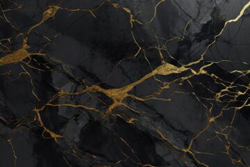 abstract background, black marble with golden veins, fake painted artificial stone texture, marbled wallpaper, digital marbling illustration, Generative AI