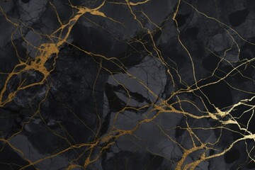 Obraz na płótnie Canvas abstract background, black marble with golden veins, fake painted artificial stone texture, marbled wallpaper, digital marbling illustration, Generative AI