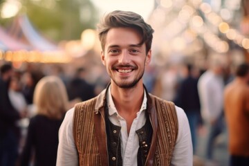 Portrait of a handsome young man smiling at the camera while standing outdoors