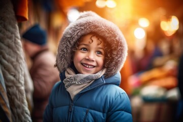 Portrait of a cute little boy at christmas market in Germany