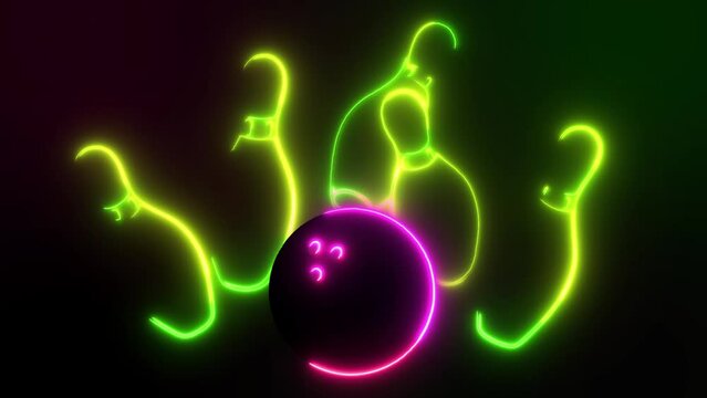 Bowling competition neon sign videoanimation