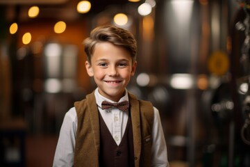 Obraz premium Portrait of a cute boy in a brown suit and bow tie