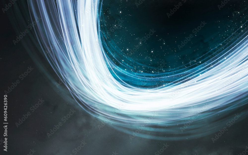 Wall mural 3d illustration of huge black hole warps space around. 5k realistic science fiction art. elements of
