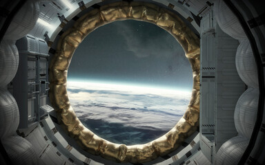3D illustration of astronaut at space station. 5K realistic science fiction art. Elements of image provided by Nasa © Vadimsadovski