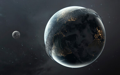 Obraz na płótnie Canvas Giant orbital building, artificial earth. 5K realistic science fiction art. Elements of image provided by Nasa