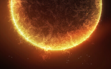 Obraz premium 3D illustration of burning star in deep space. Sun render. 5K realistic science fiction art. Elements of image provided by Nasa